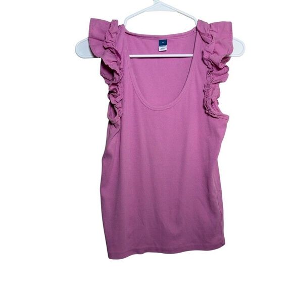 Old Navy Tank Top Women's Medium Purple Sleeveless Ruffle Ribbed Solid - Picture 1 of 9